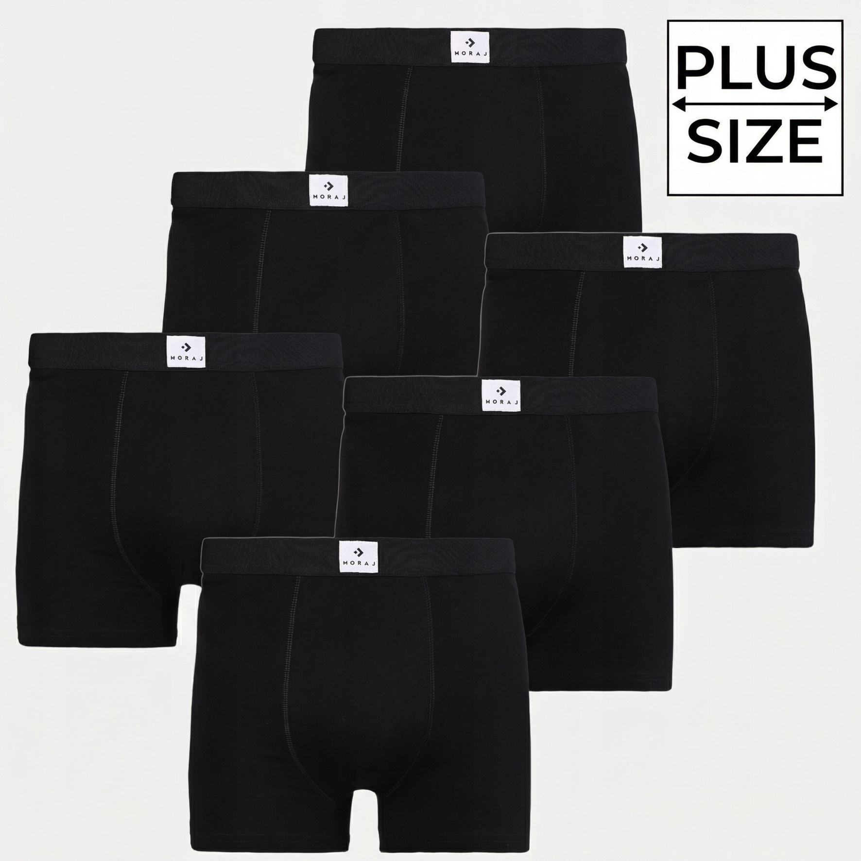 Bokserki Męskie Dopasowane Moraj Bawełniane Plus Size Czarne 6-PAK 3XL