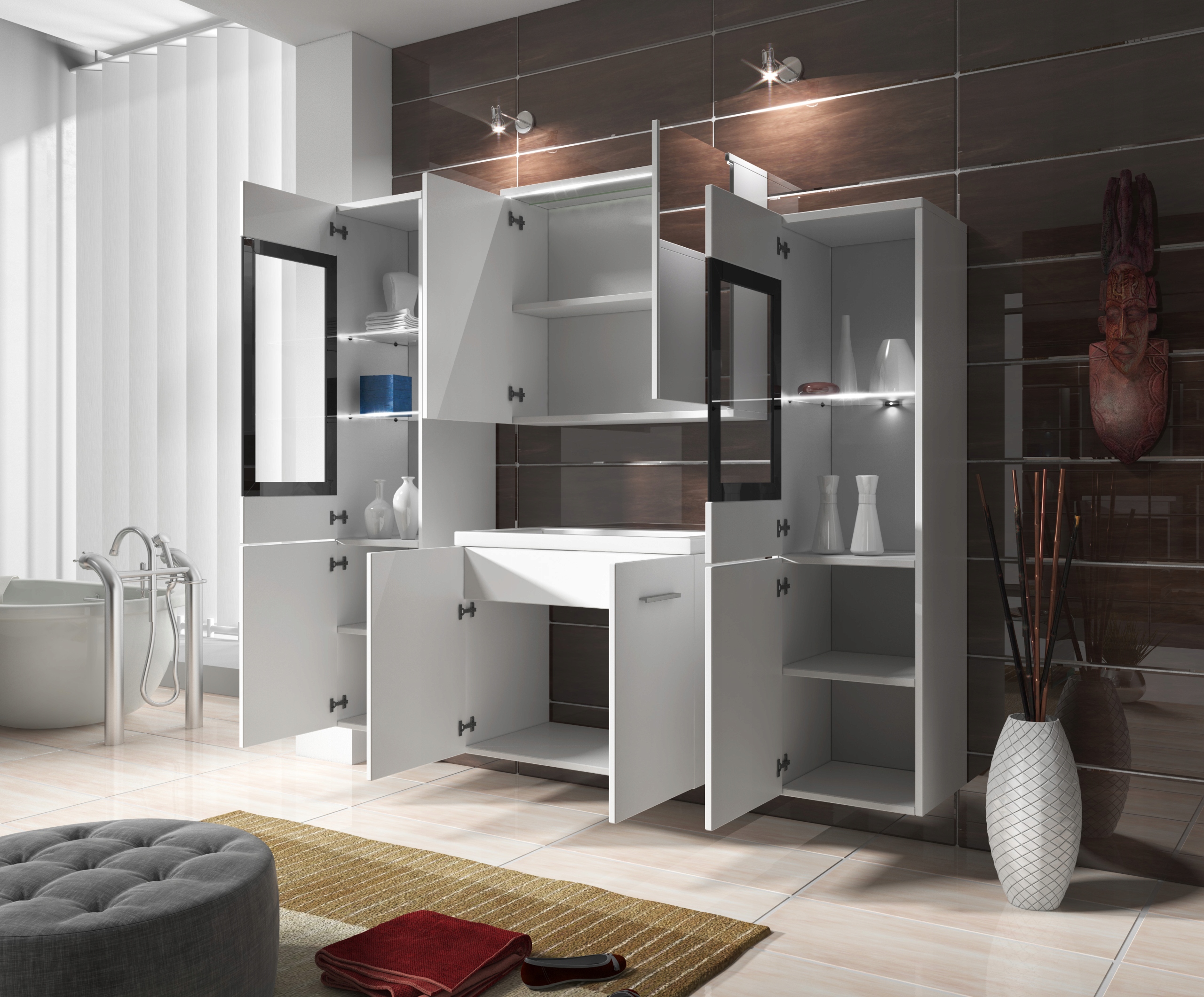 Meble łazienkowe UDINE + UMYWALKA + LUSTRO WITRYNA