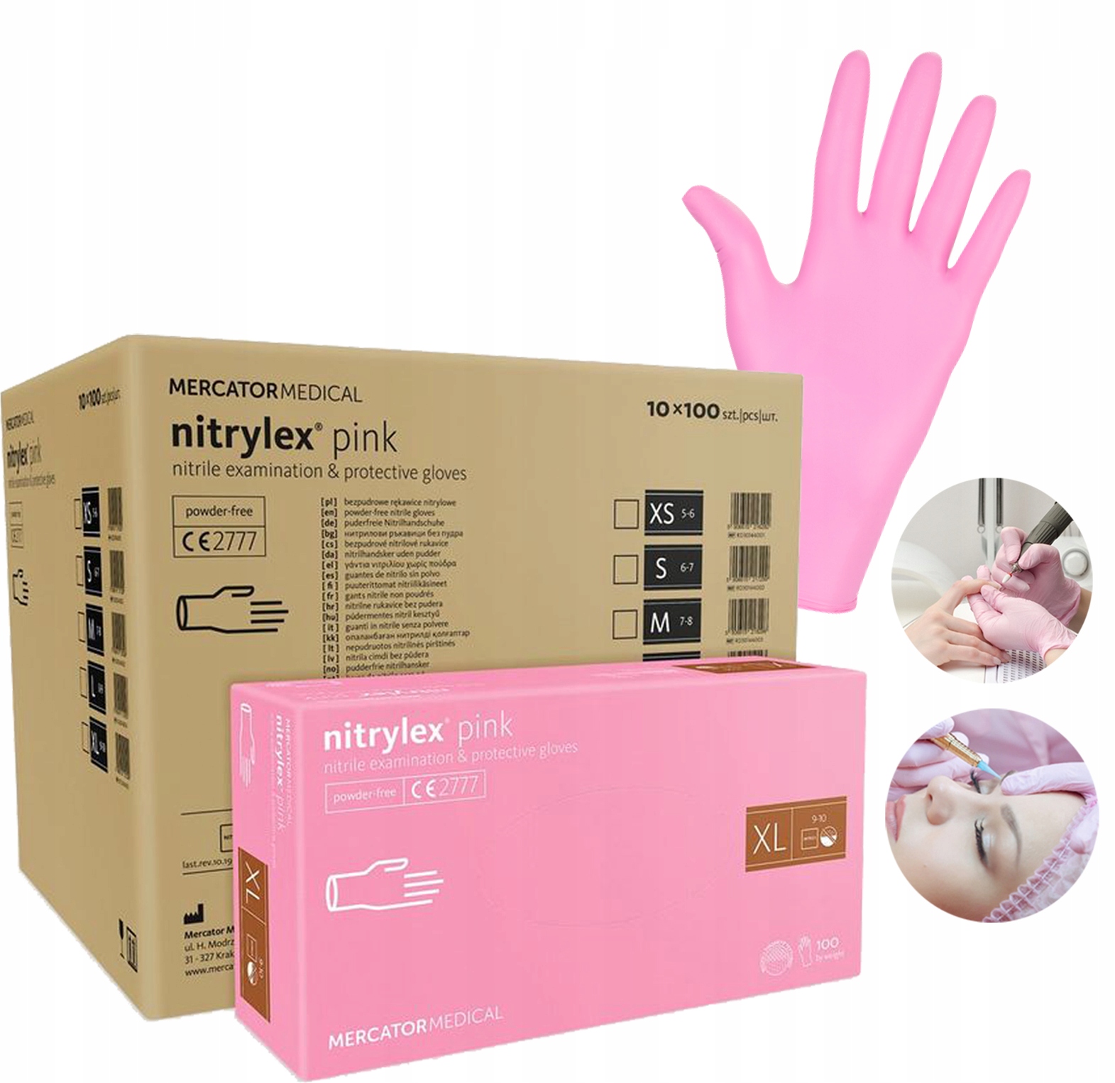 Rukavice Růžové Nitrilové Bezpudrové 100ks XL x10