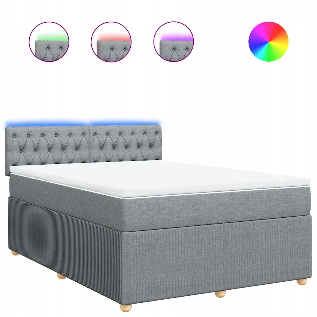 Kontinentální postel 200x144x100,5 cm světle šedá s Led osvětlením