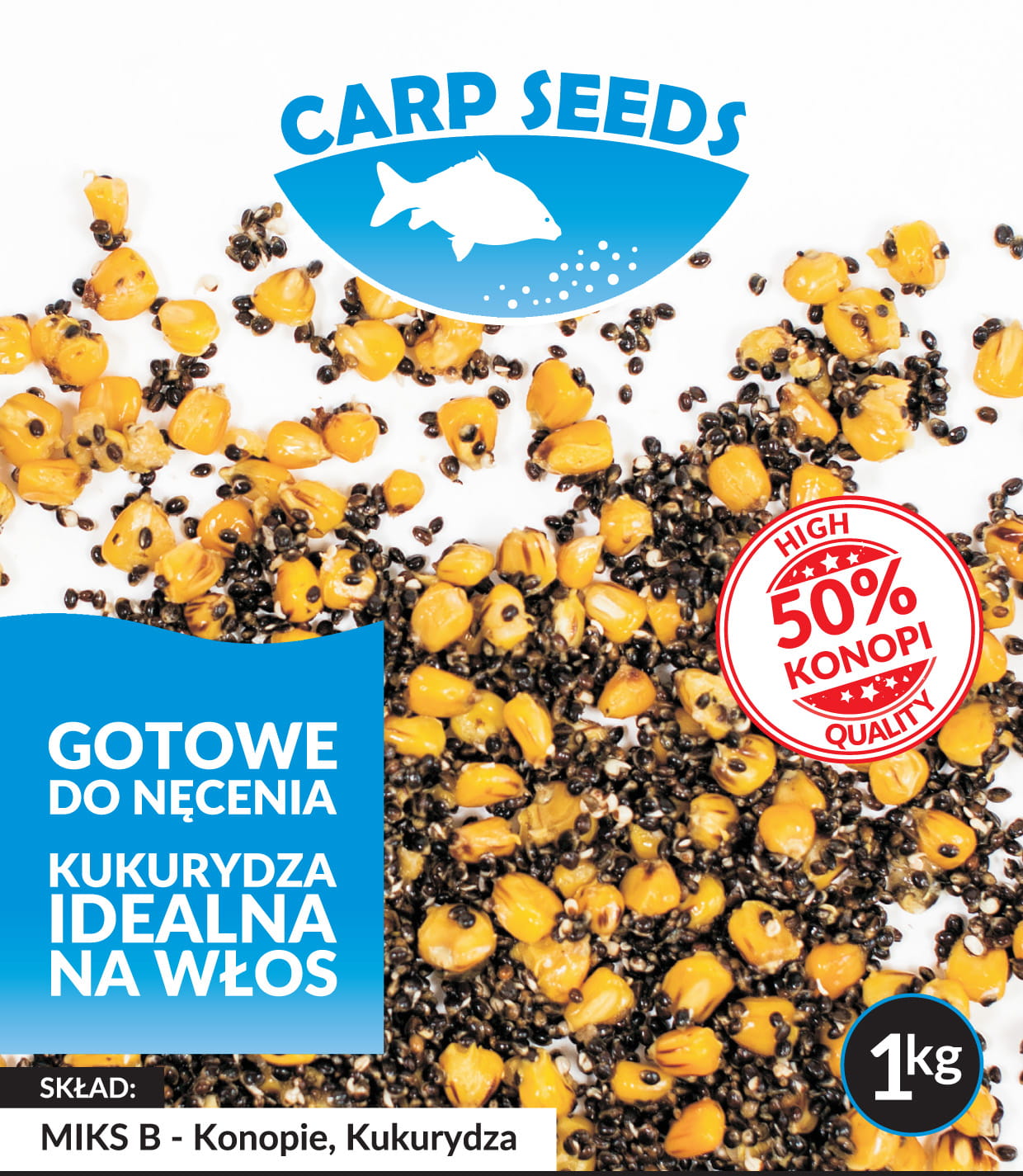 Carp Seeds Miks B Konopie Kukurydza 1kg gotowe ziarna