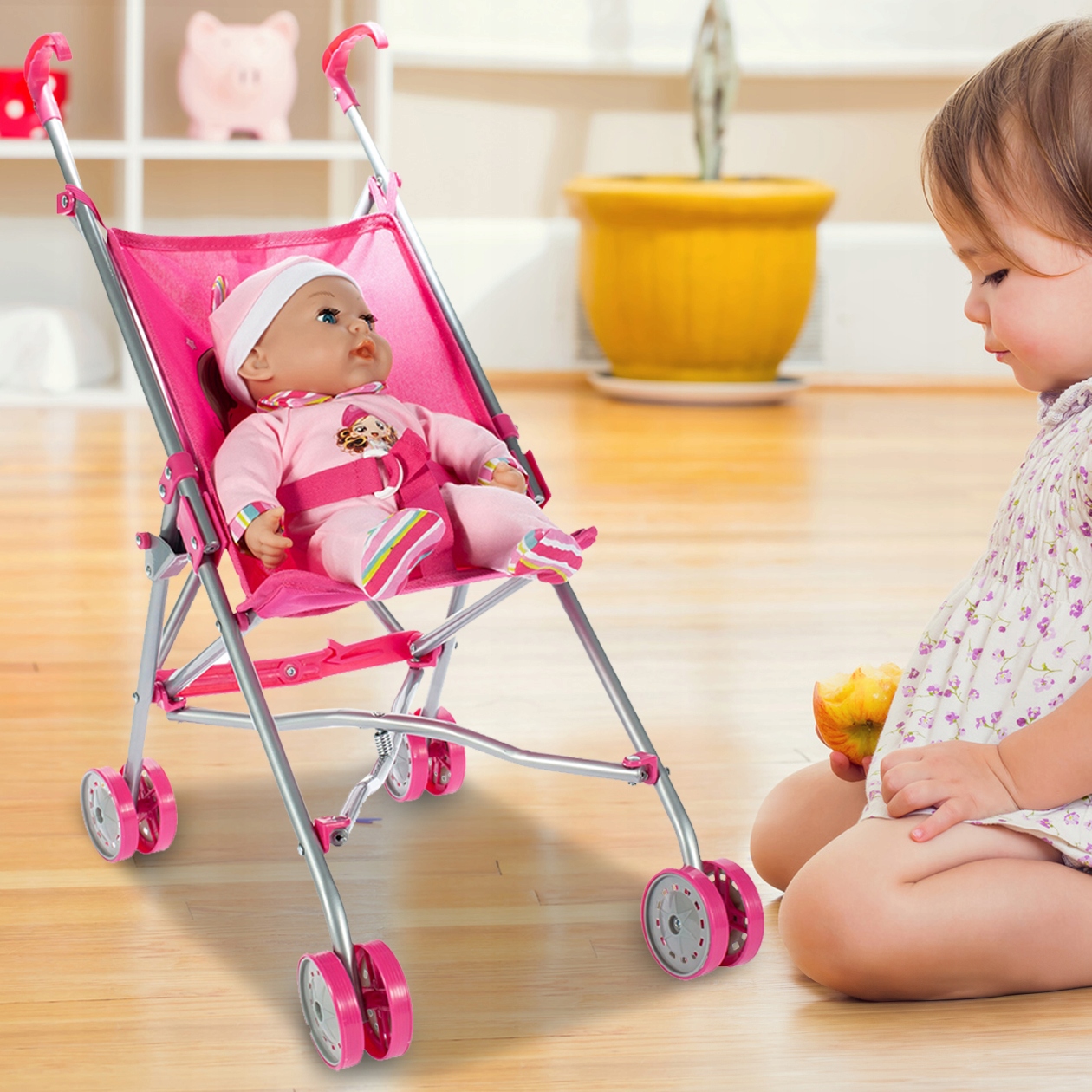 PUPPENKINDERWAGEN, REGENSCHIRM, EINHORN, LEICHTER, FALTBARER KINDERWAGEN, Produkthöhe: 53 cm