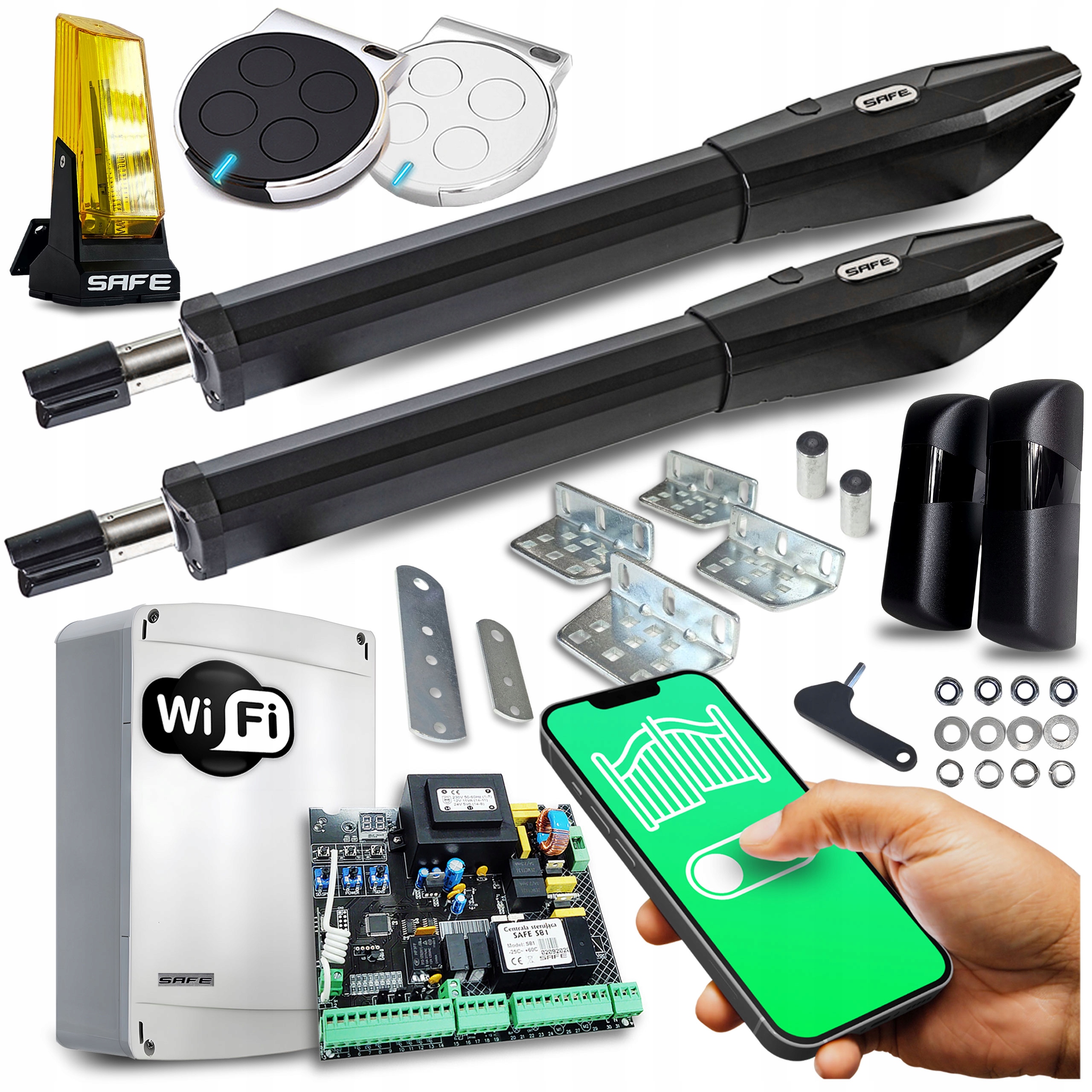 Set Pohon Pre Dvojkrídlovú bránu 9 m Lampa automat Wifi koncovky diaľkové ovládanie