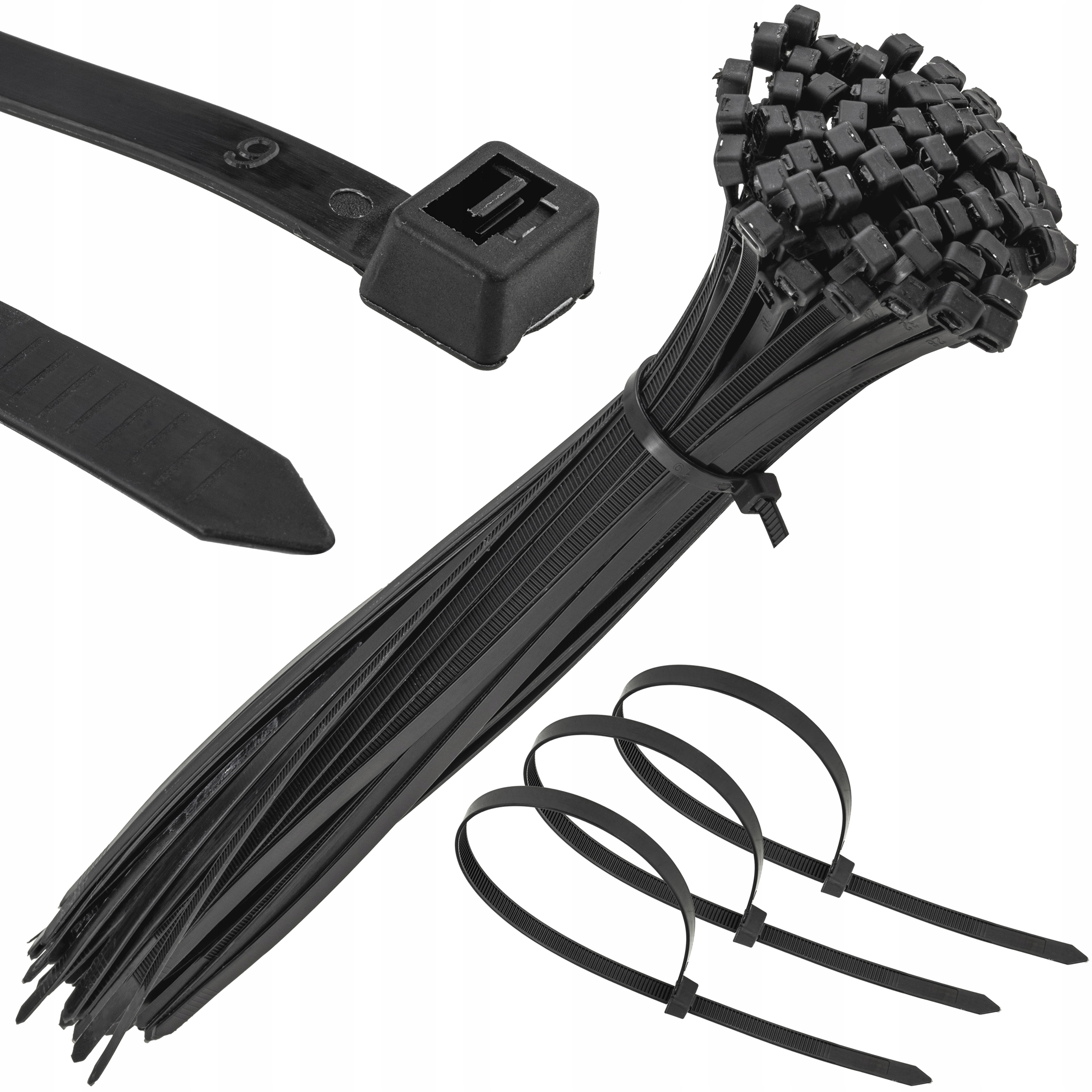 Opaski Zaciskowe 4.8x300 mm Kablowe Mocne Trytki Czarne Taśma Trytki 100szt