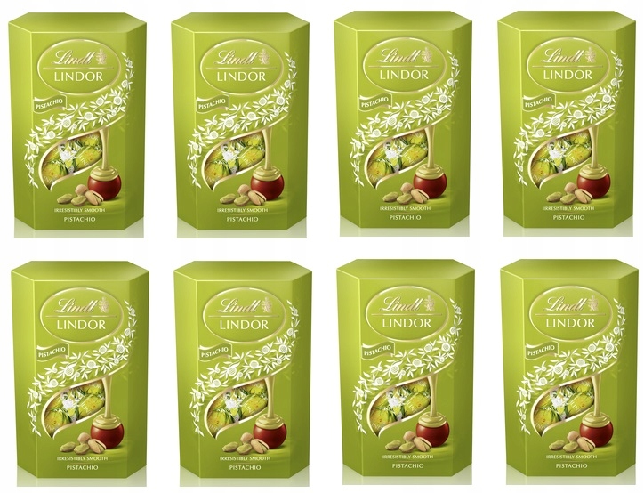 Levně 8x 200g Lindt Lindor pistáciové kornoutové pralinky Karton