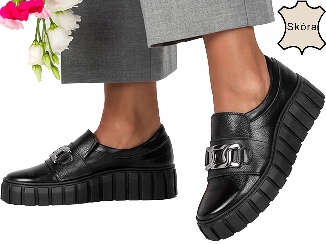 CREEPERSY NA PLATFORMIE SKÓRZANE Z OZDOBĄ WSUWANE