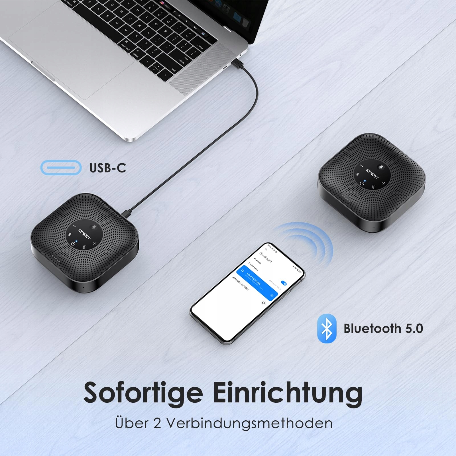 EMEET Głośnik Konferencyjny M0 Plus 4 Mikrofony 360° Zasięg USB PC Skype — miniatura 4