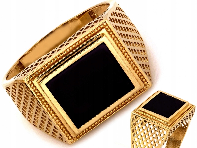 Velký pánský prsten 585 zlatý 6.93g černý syntetický kámen r25 pro něj