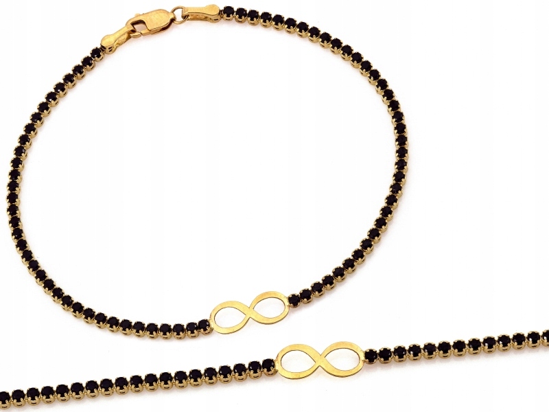 Jemný zlatý náramek 585 s černými zirkony, módní pro každodenní nošení, velikost 14k