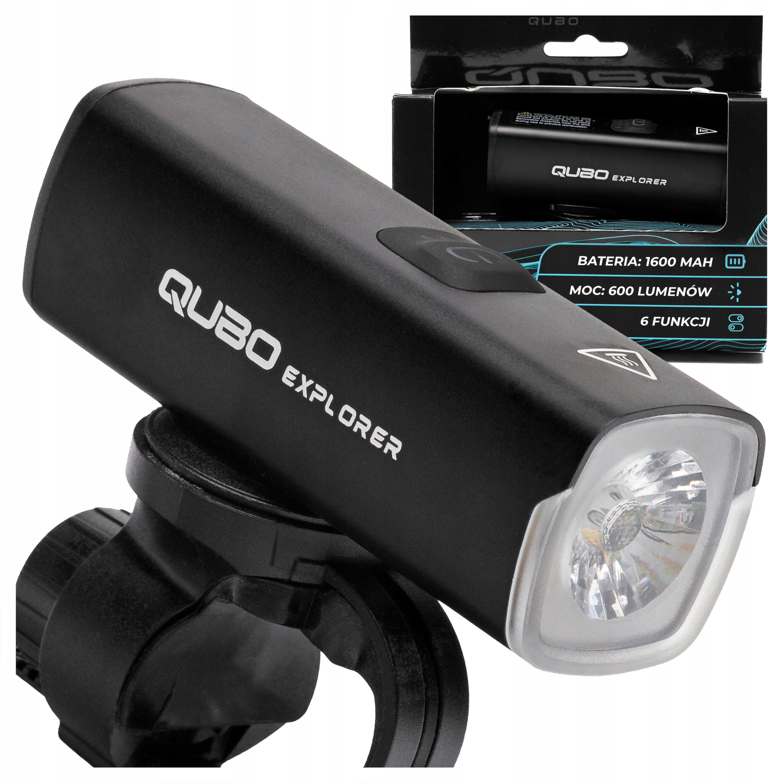Přední Světlo Na Kolo Qubo Explorer 600 lm 1600 mAh 6 Režimů Nabíjení Usb