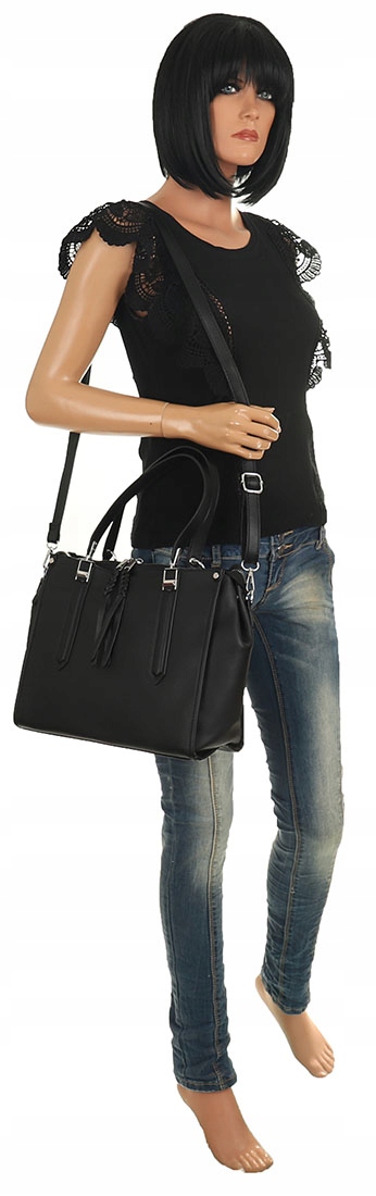 Maria C. Torebka Damska czarna skóra ekologiczna MC663 Black Kolor okuć srebrny