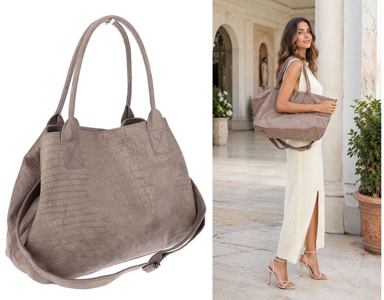 Dámská shopper kabelka semišová módní lehká taška L540 Béžová Mud