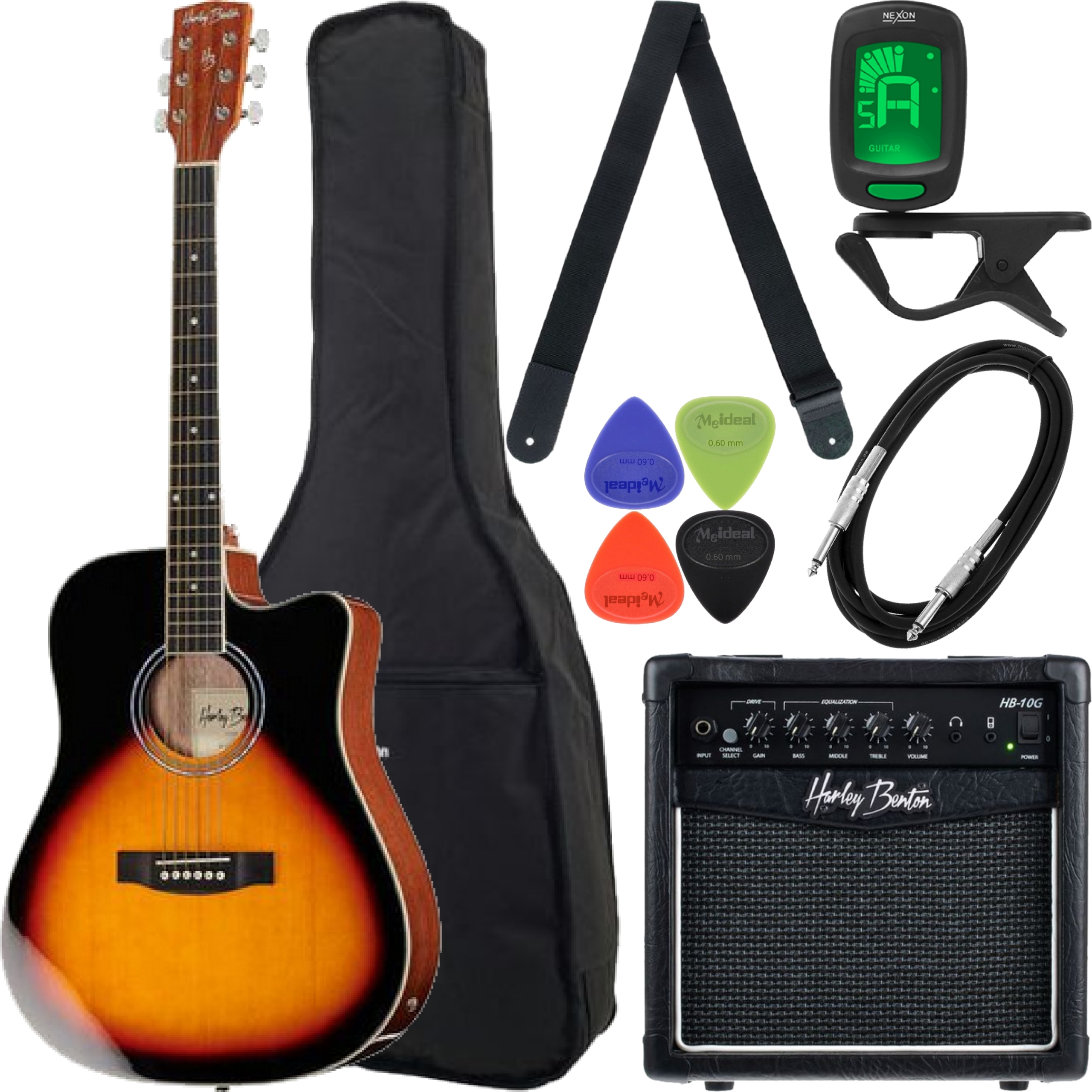 Elektroakustická kytara Harley Benton D-120CE Sunburst Set M