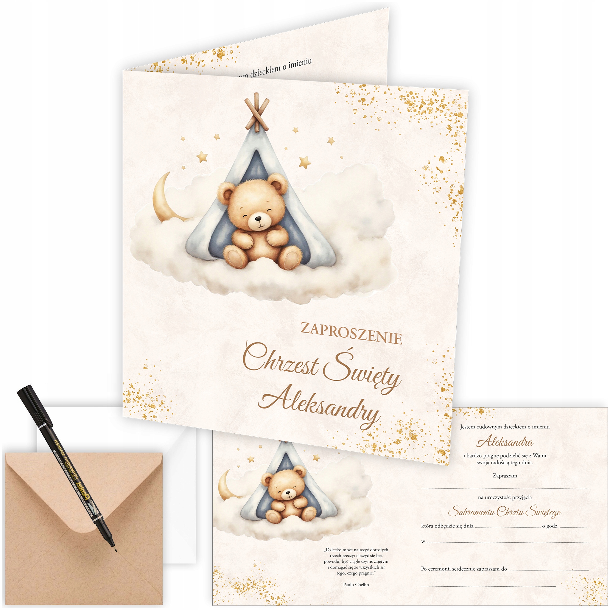 ZAPROSZENIA NA CHRZEST PERSONALIZOWANE DLA DZIECKA MIŚ w namiocie F055