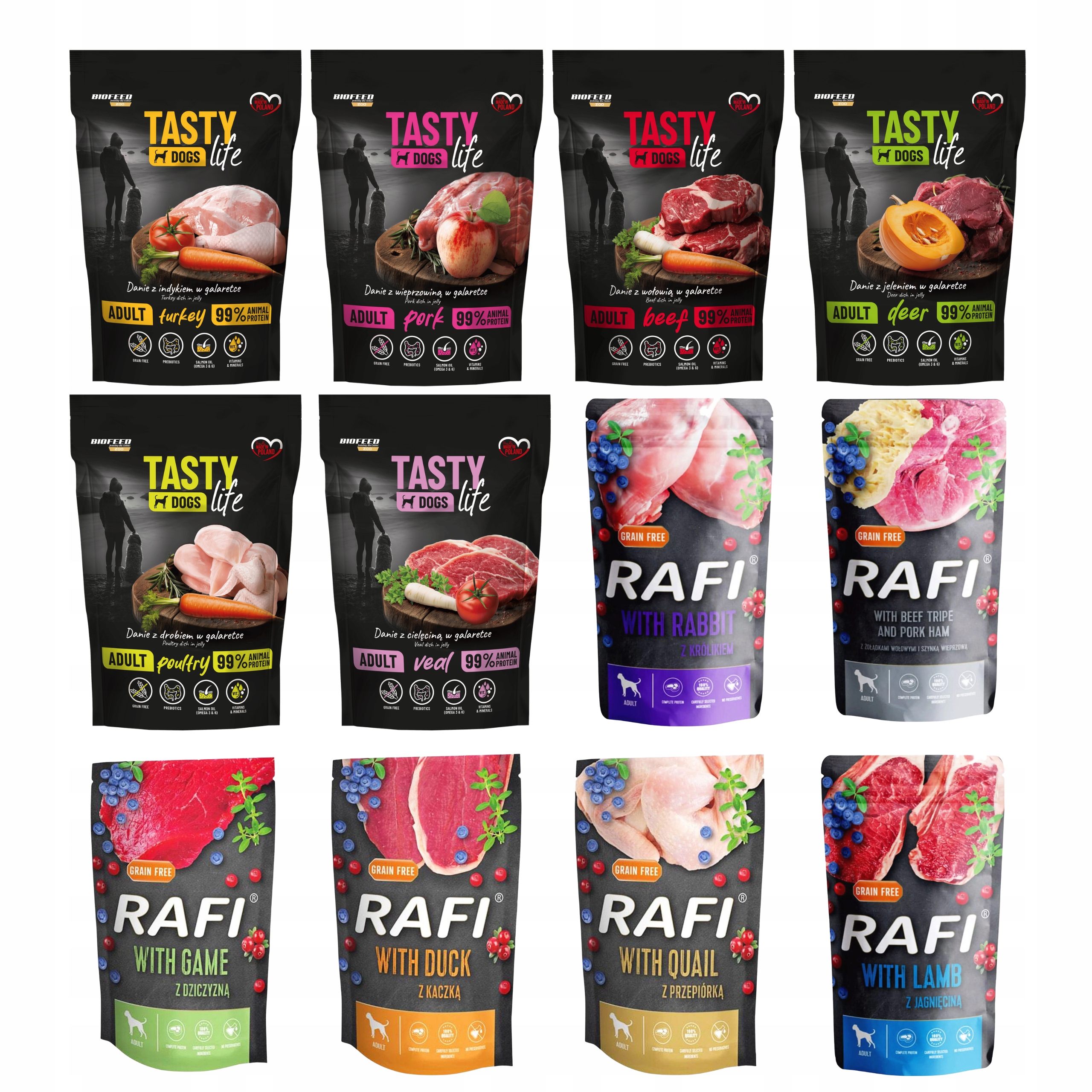 Karma mokra dla psa Rafi Tasty Life Adult mix smaków 12 x 500g