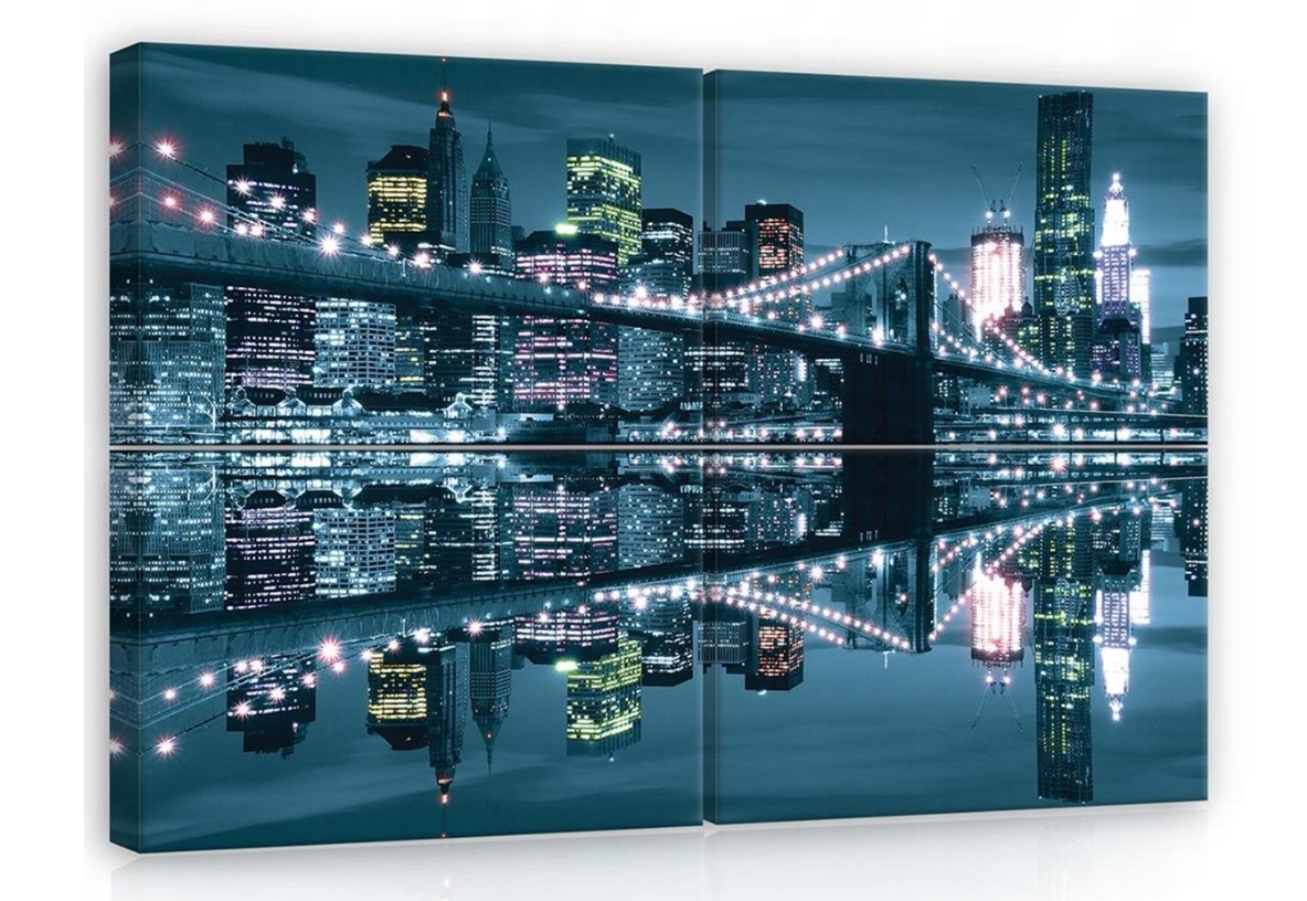 Obraz 120x80 New York Brooklynský most panoráma noc odraz mesto