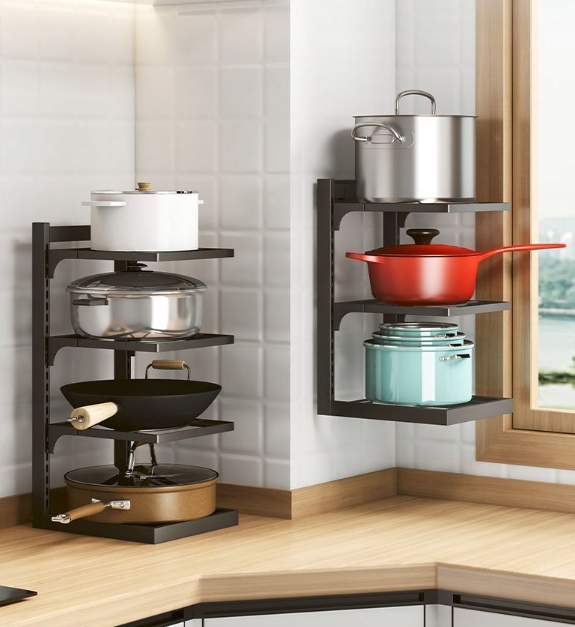 Regał organizer na garnki kuchenny czarny 52x27x23cm czteropoziomowy Długość (cm) 23