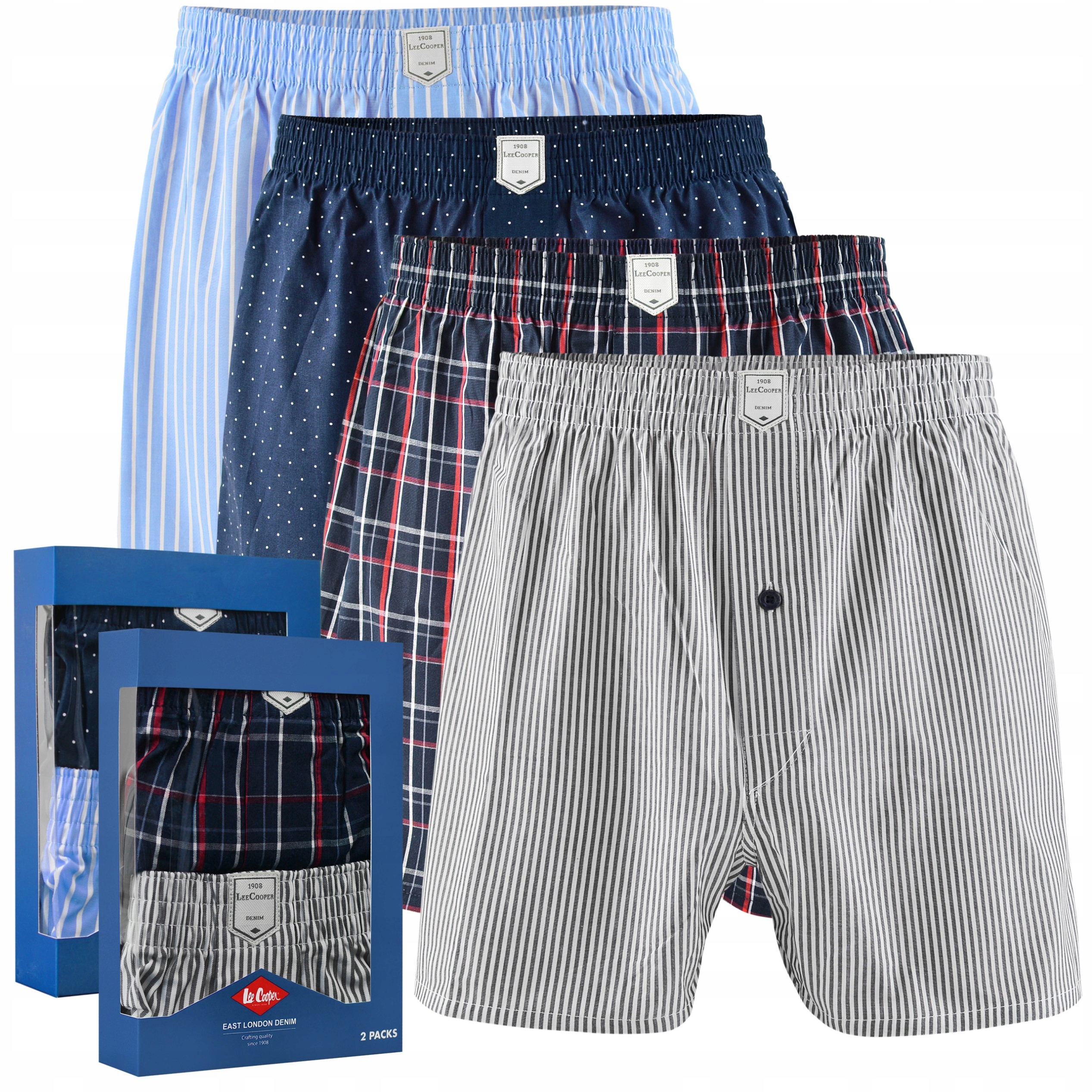 Lee Cooper Pánské volné boxerky 4 kusy Sada Bavlna Mřížkové pásky XL