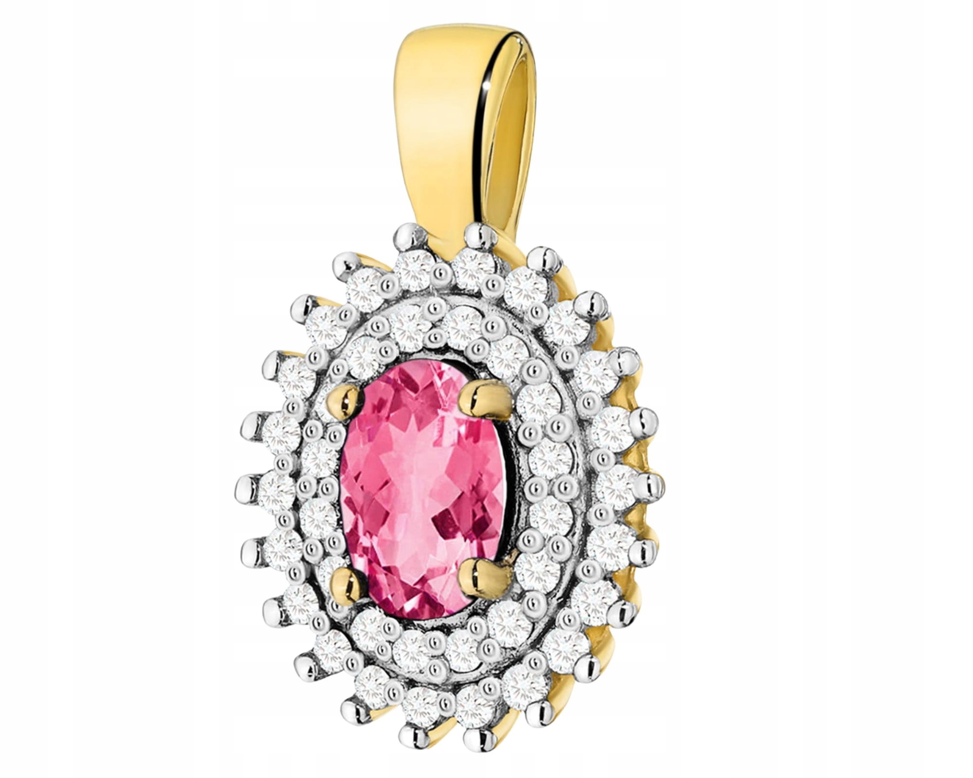 Zlatý Přívěsek S Růžovým Topazem A Diamanty Zlato 585 14K Dárek Gravírování