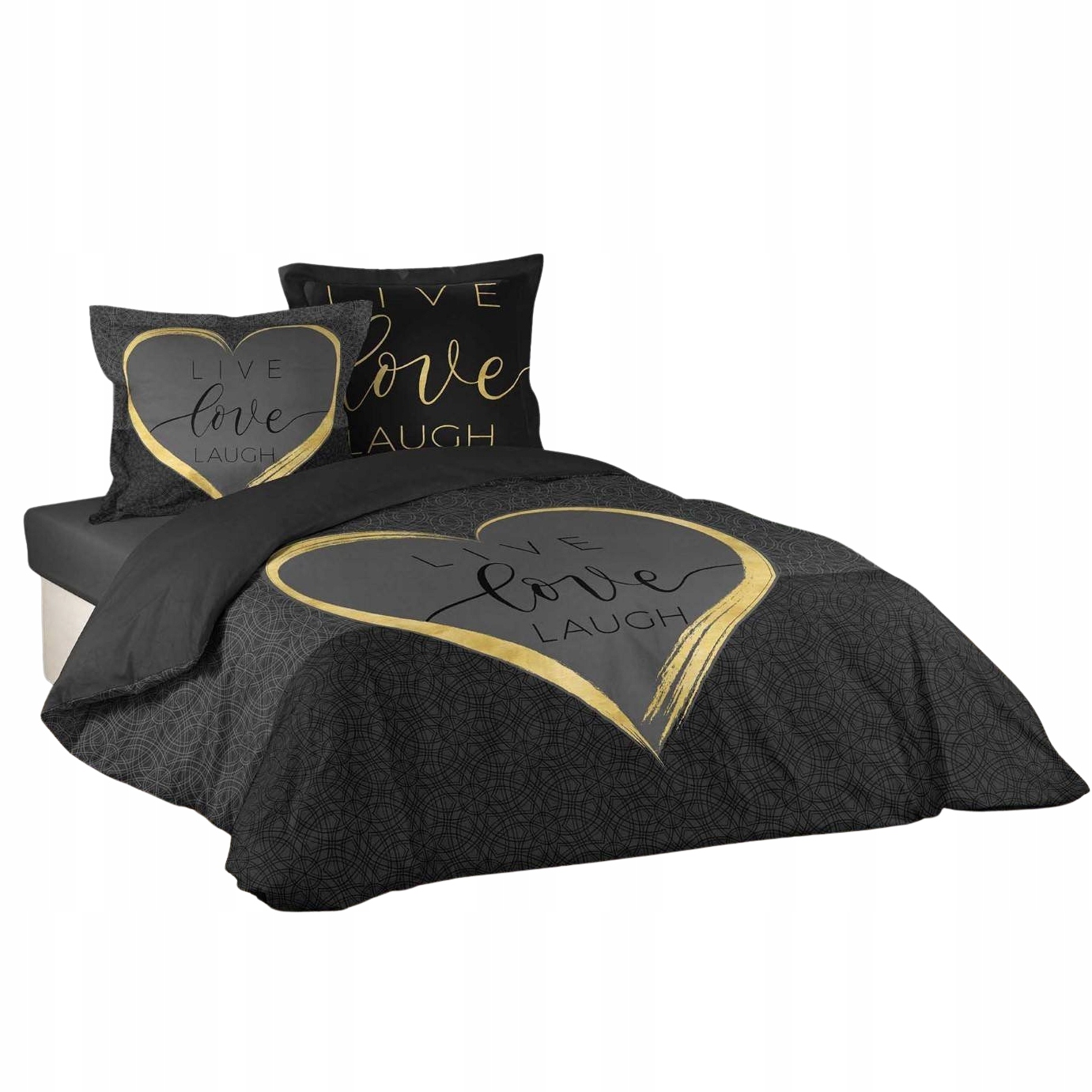 Pościel Bawełniana Czarna Z Sercem Dla 2 Osób Crazy Love 200 X 200 CM