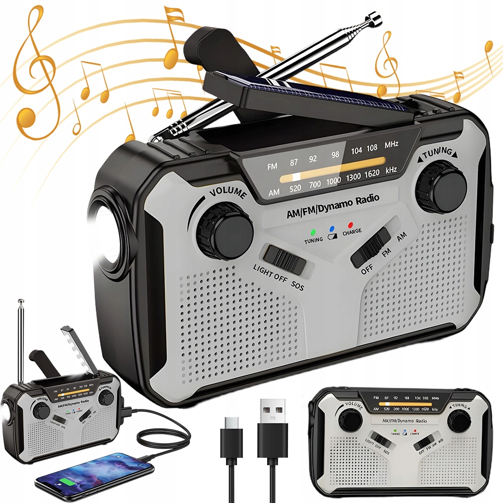 Přenosné nouzové rádio s 4 způsoby napájení Solární klika Baterie Usb