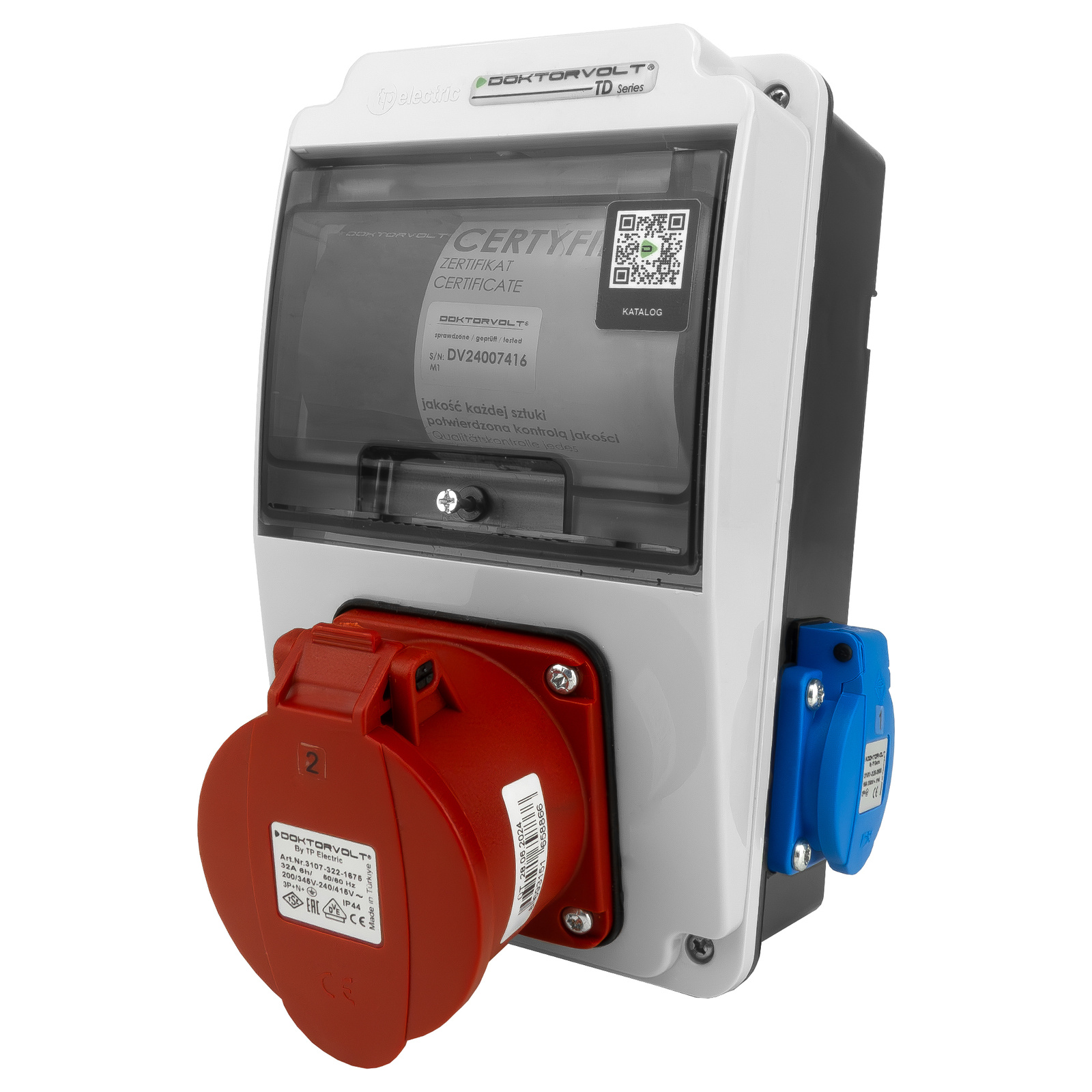 Stavební rozvaděč Xs-s 32A 2x230V IP44 zásuvky Doktorvolt DV-5077-F