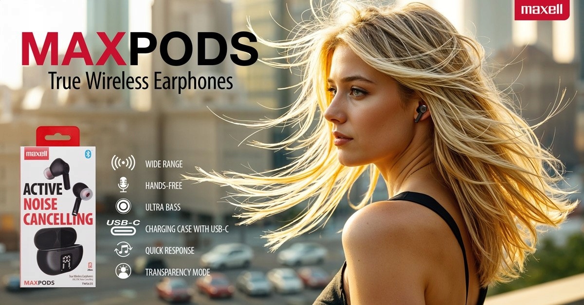 MAXELL MAXPODS ACTIVE NOISE CANCELLING ANC TWS BLACK 348596