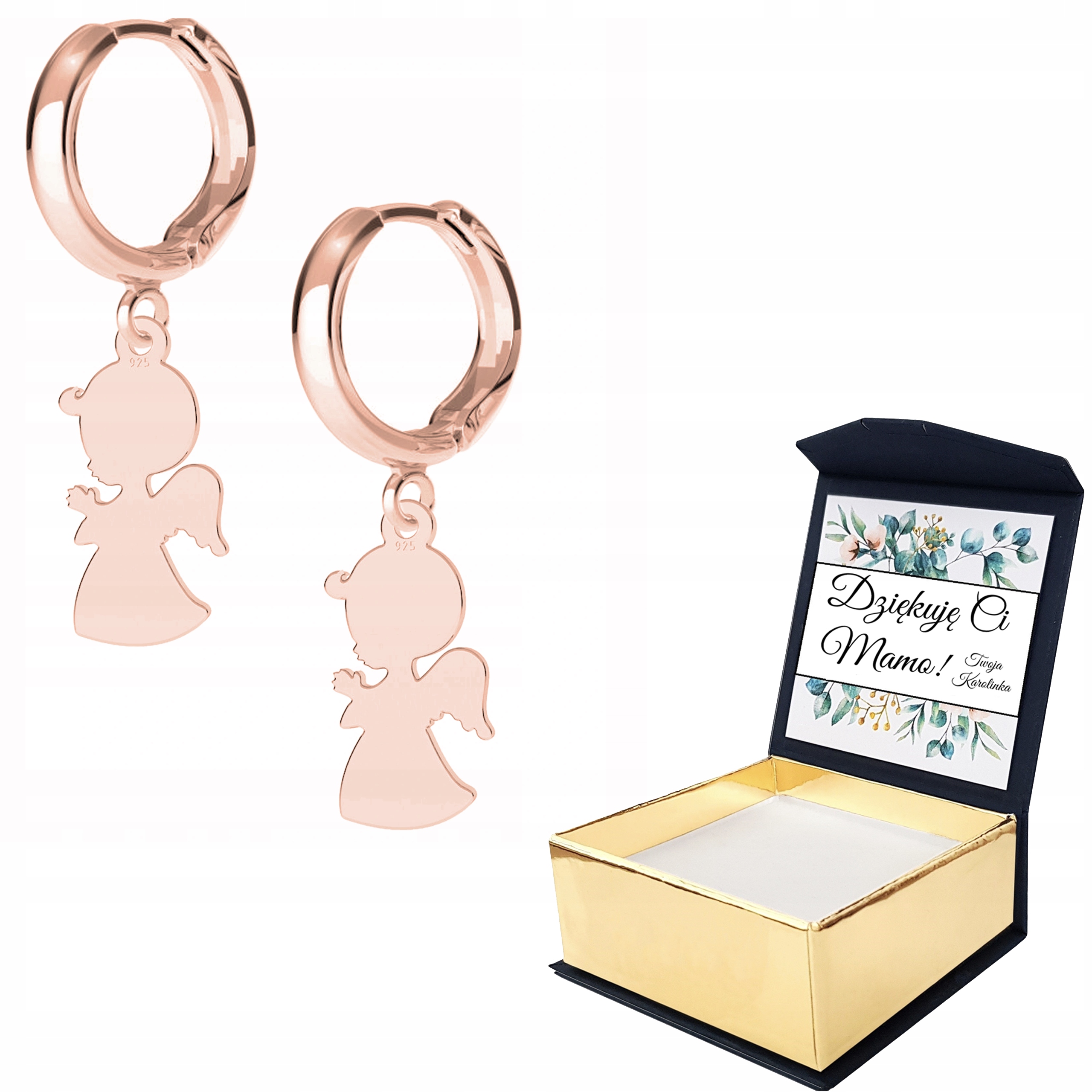 Náušnice růžové zlato Anděl 925 Vlastní Potisk