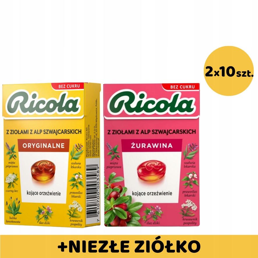 Levně Ricola 20 Ks (10x Original 10x Brusinky) Dárek