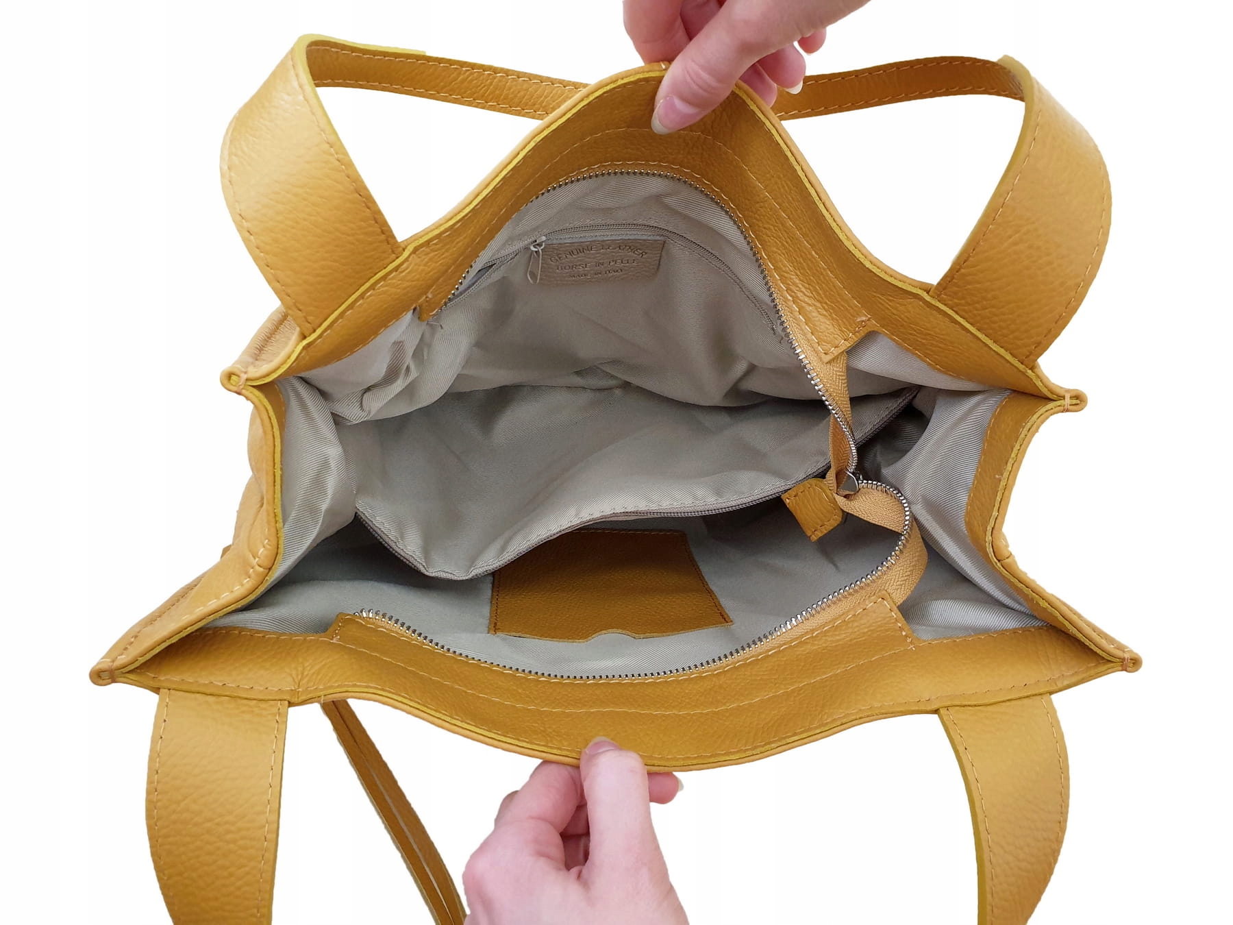 VERA PELLE torebka damska skórzana shopper klasyczna na ramię BEŻOWA Cechy dodatkowe breloczek kieszonka na telefon