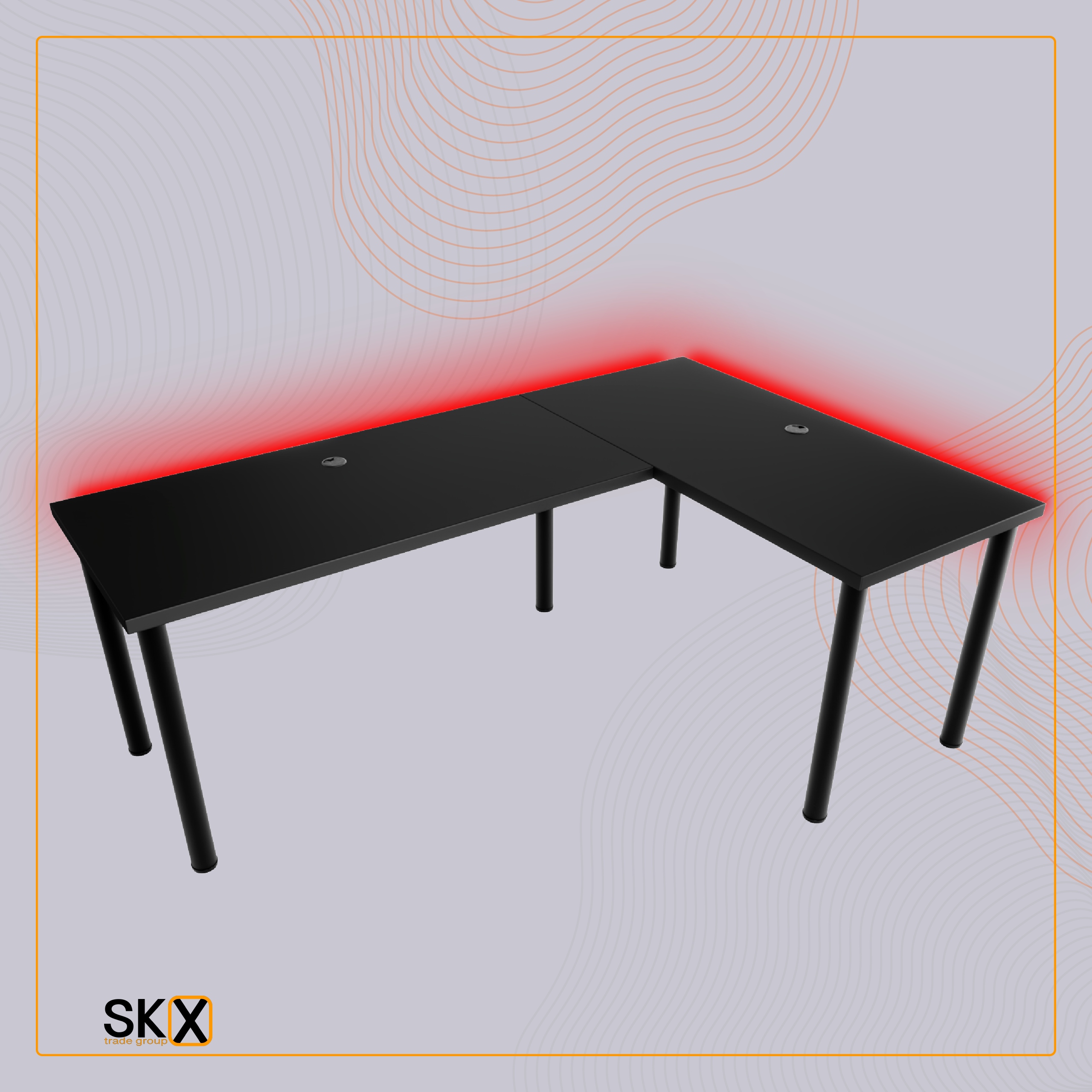 Biurko Gamingowe Narożne Czarne Obustronne LED Marka SKXMeble