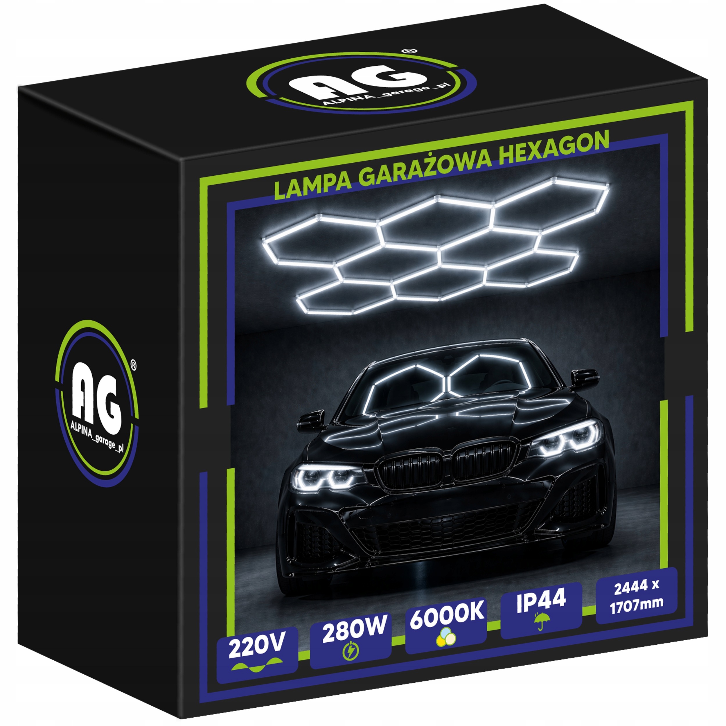 Led lampa Hexagón Stropný panel do garáže 280W 6500K 244x170 cm