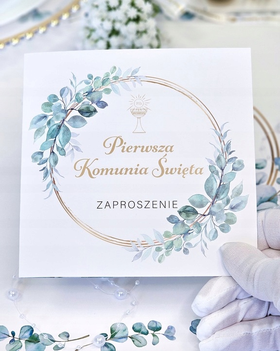 ZAPROSZENIE Komunijne KOPERTA na I Komunię Świętą Komunia Eukaliptus Boho Marka PartyPro