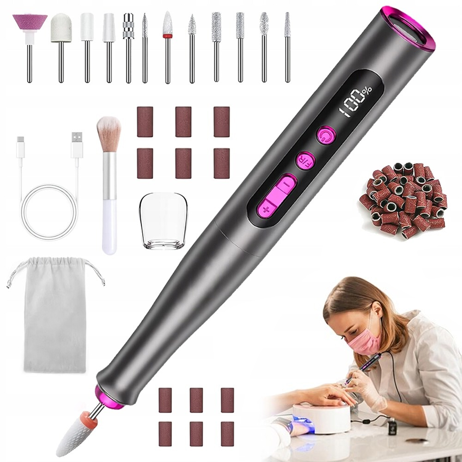 Bruska Manikúra Pedikúra Profesionální Bezdrátová Sada
