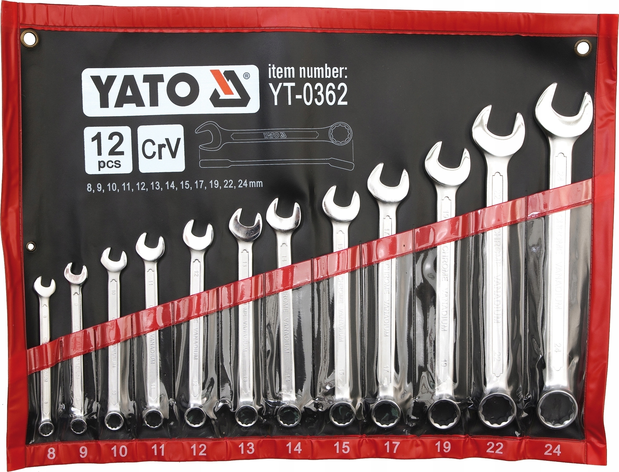 Zestaw kluczy płasko-oczkowych komplet płachta 8-24 mm 12 szt Yato YT-0362