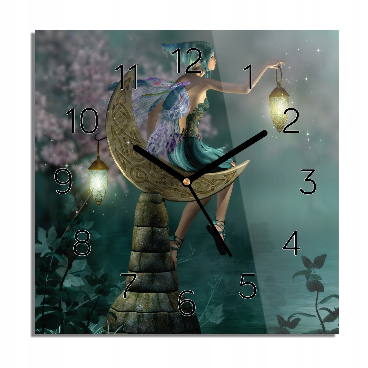

Elf noc kwiaty zegar szklany do sypialni 30x30