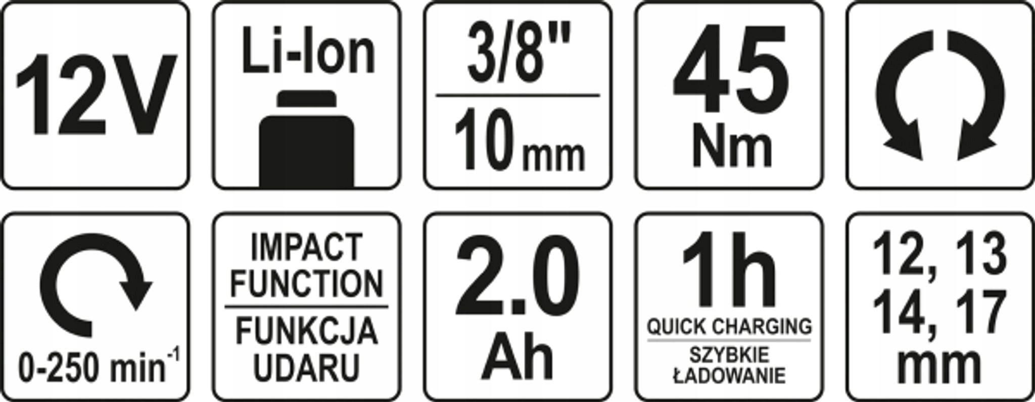 YATO GRZECHOTKA UDAROWA 12V (2,0AH;1H;45NM)