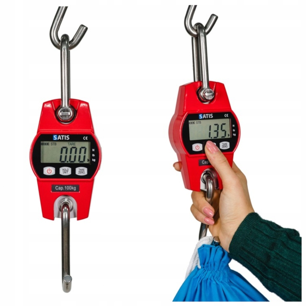 WAGA ELEKTRONICZNA WĘDKARSKA HAKOWA PODWIESZANA SATIS 100kg WISZĄCA LCD