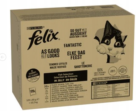 Felix Fantastic v želé 120 x 85 g tuňák, losos, treska, platýs