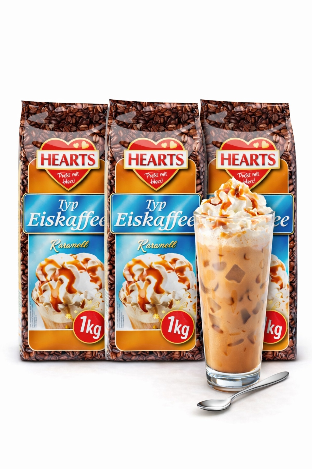 Levně Hearts Eiskaffee Karamell 1 kg Cappuccino zmrazené v prášku