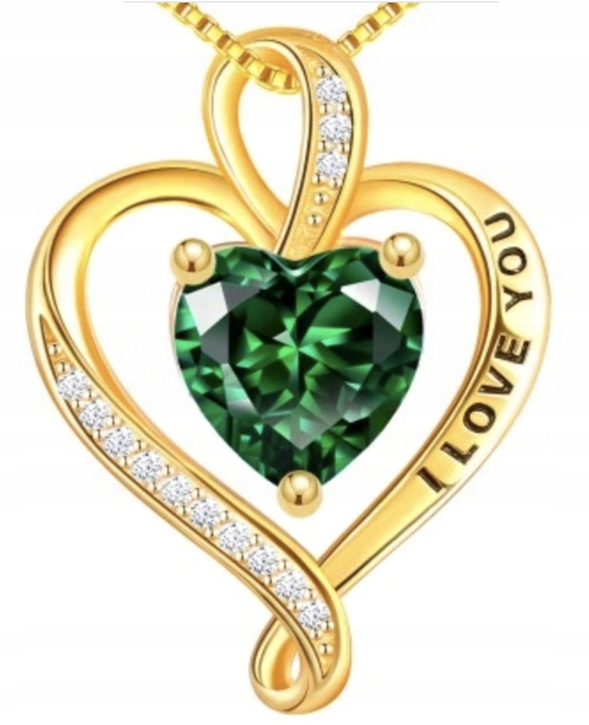 Pozlacený náhrdelník se srdcem, zelený kámen, elegantní Dárek Stříbro 925