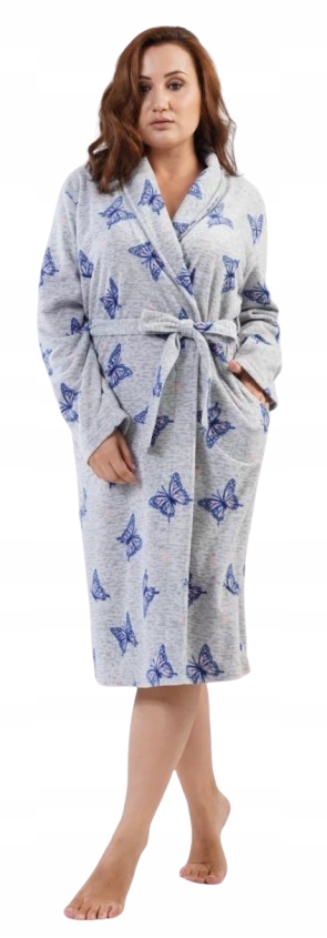 Tenký Dlouhý Župan Fleece Šedý Župan Motýli Tenký Fleece 4XL