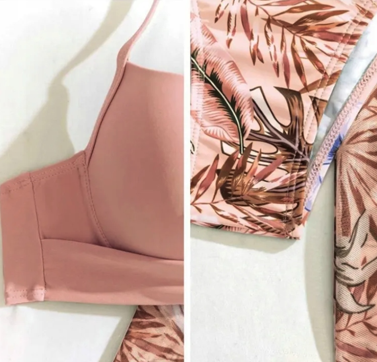 STRÓJ KĄPIELOWY BIKINI Z PAREO KWIATY BIUSTONOSZ PUSH UP WYSOKI STAN L Model Narzutka