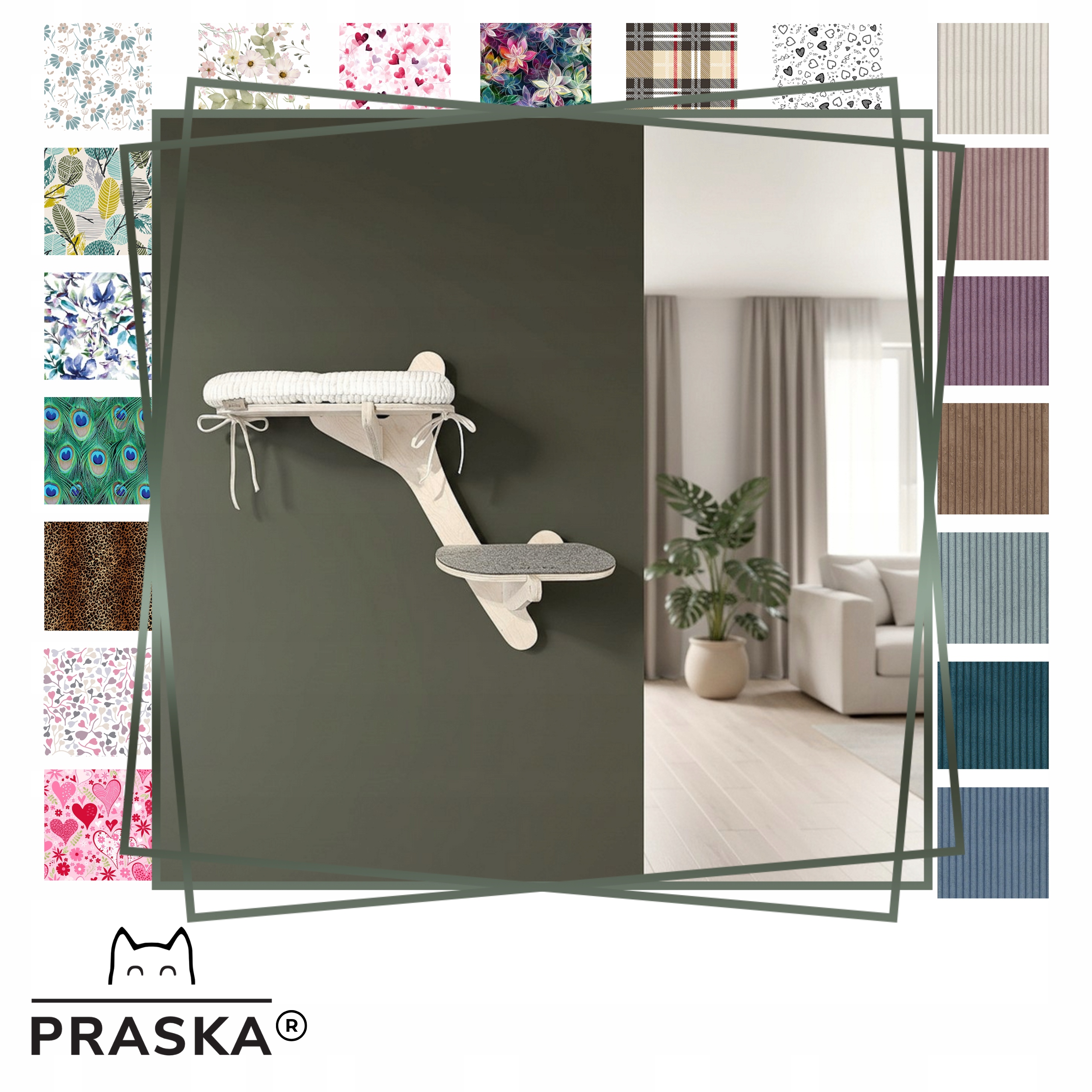 Levně Pražská Škrabadlo pro kočky s poličkou na ležení Větev Olivová 60x60cm Natural