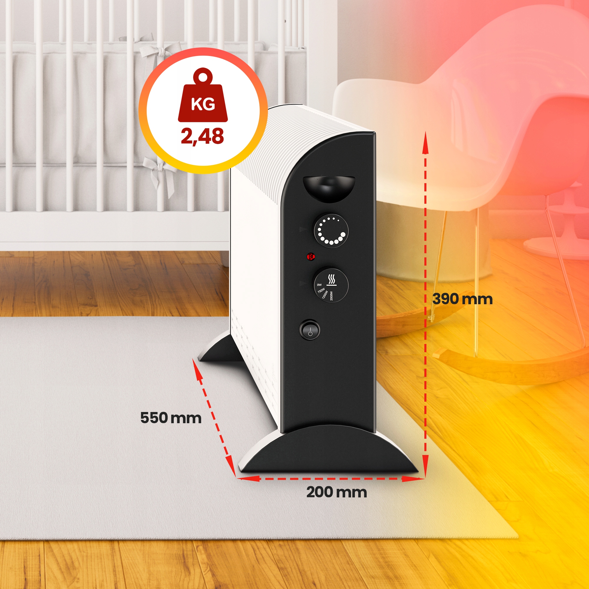 GRZEJNIK ELEKTRYCZNY KALORYFER KONWEKTOROWY 2000W Marka Extralink