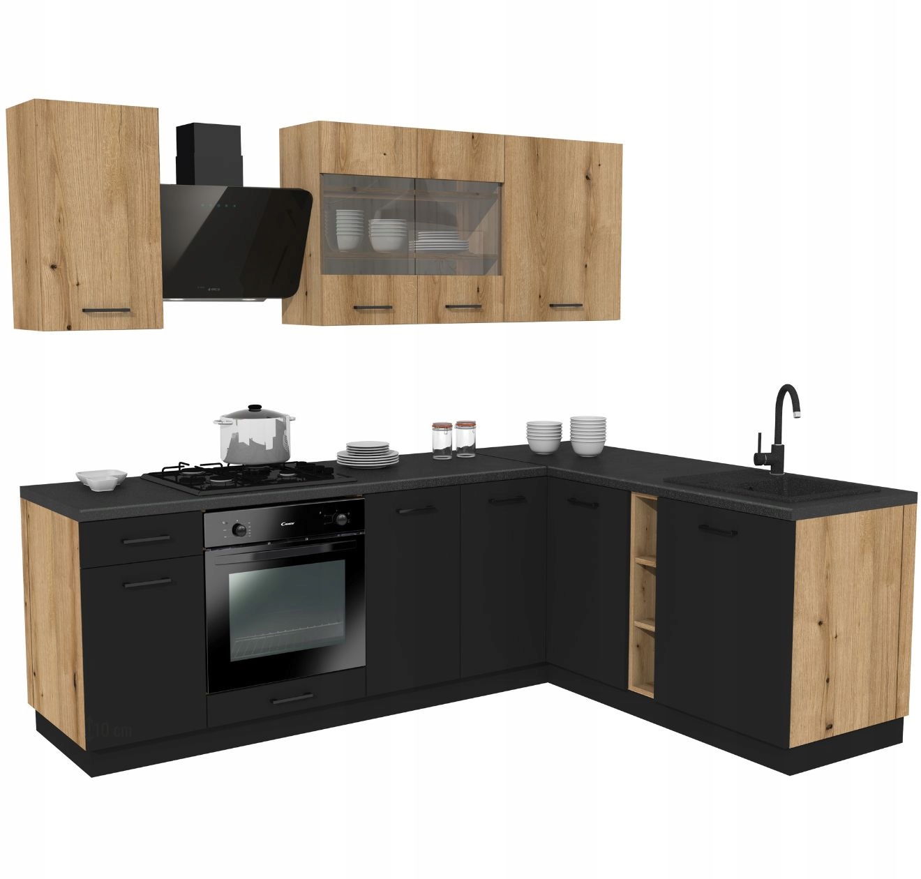 Kuchyňská sada Rohová kuchyně Capri 240/180 Dub Evoke a černá s pracovní deskou