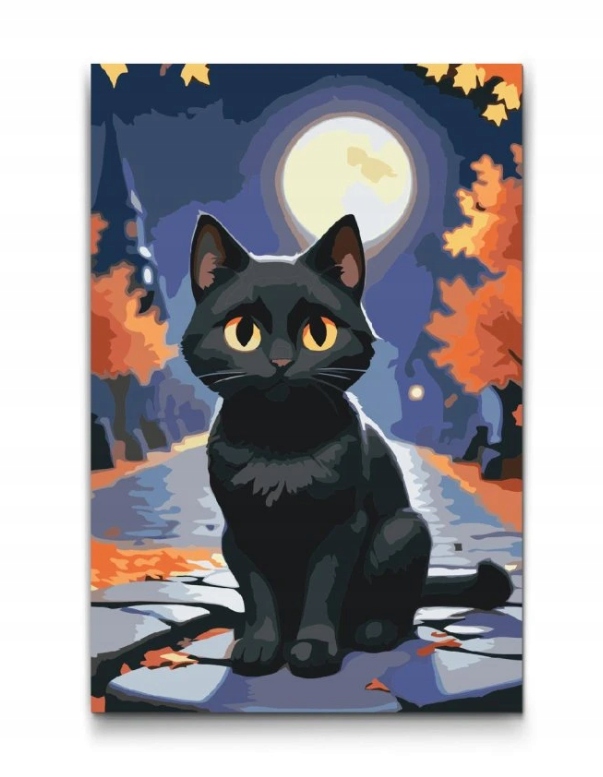 Malování Podle Čísel Halloween Kočka Černý Park Podzim Noc Měsíc 40x60 cm