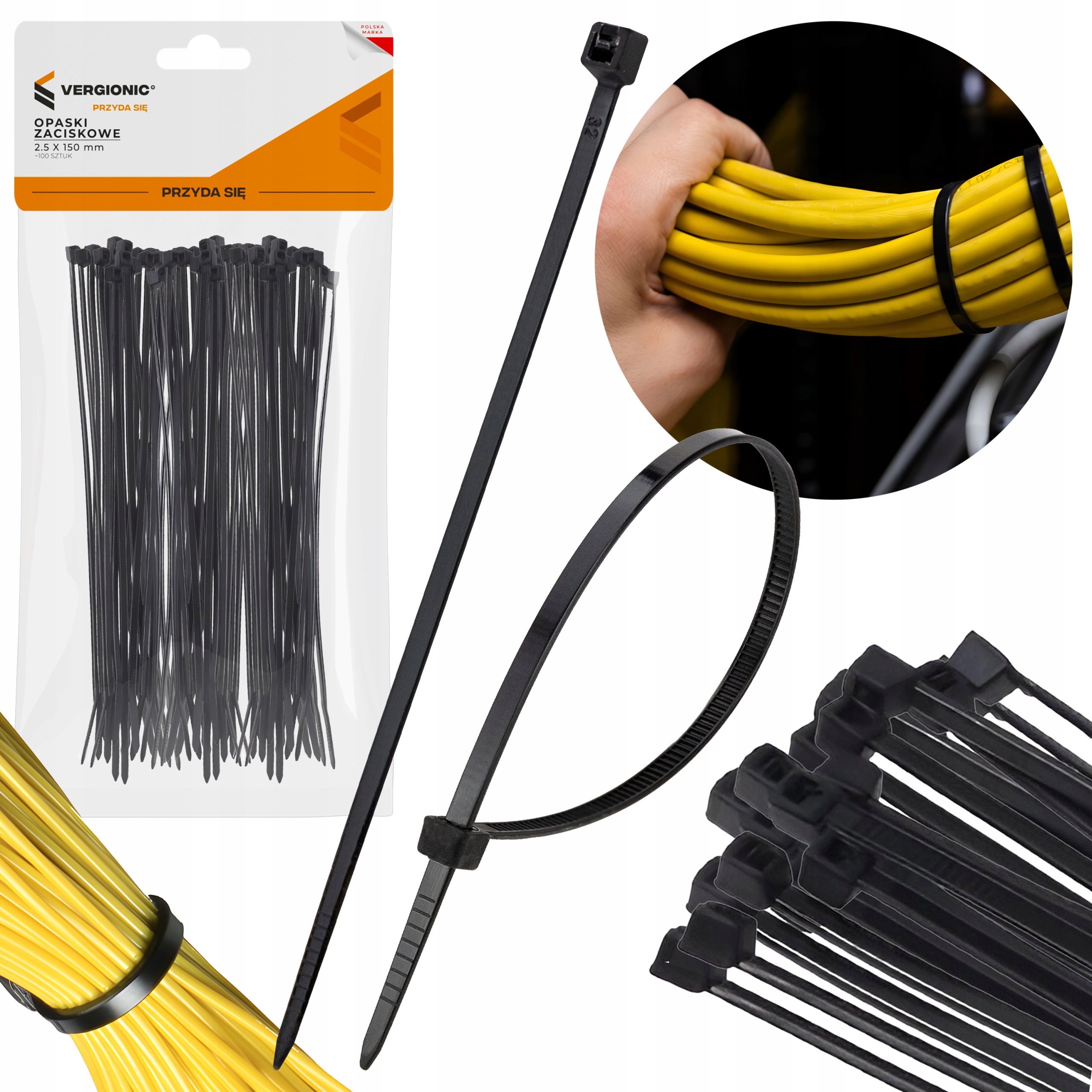 OPASKI ZACISKOWE 2,5 X 150 CZARNE BIAŁE TRYTYTKI