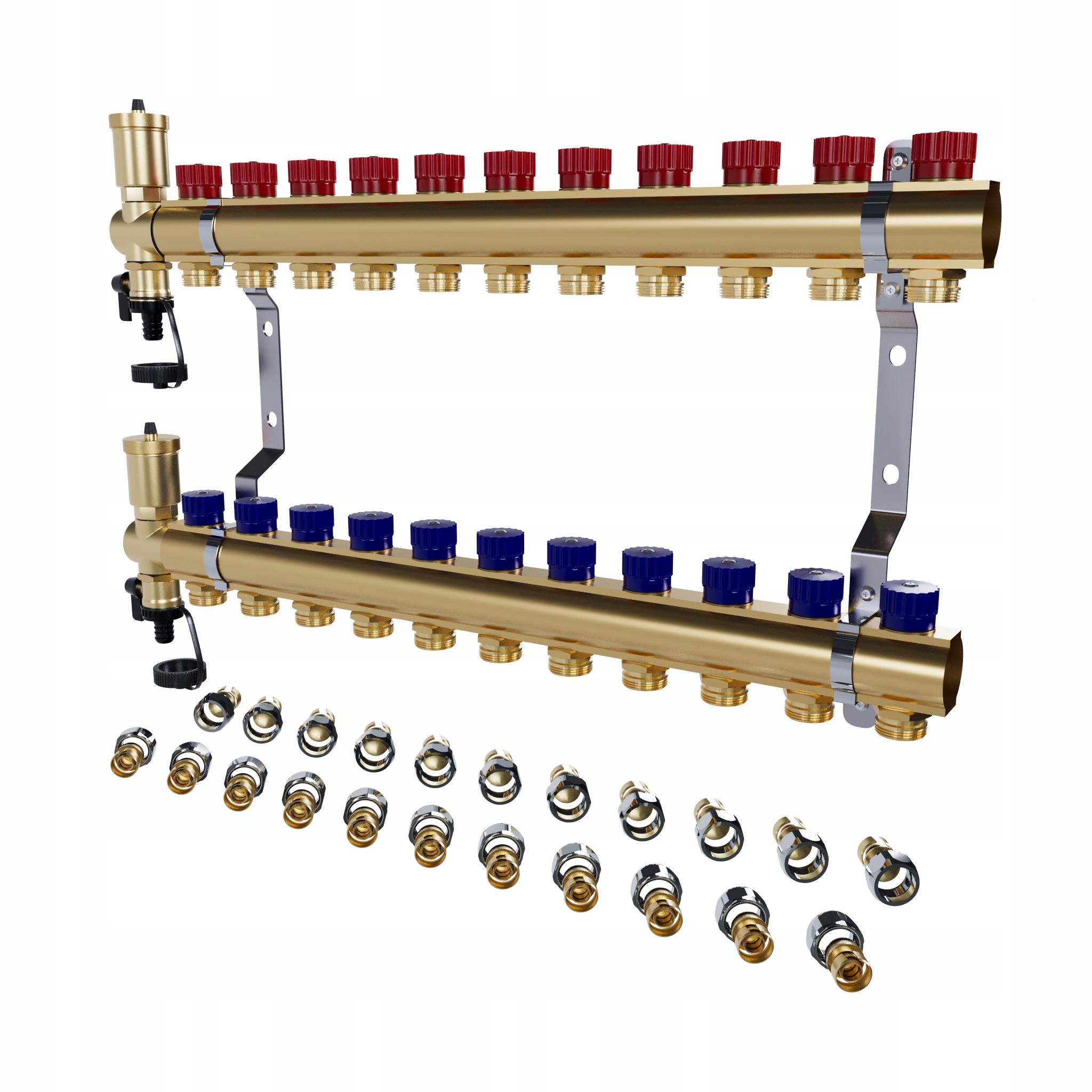 Mosazný 11-okruhový manuální radiátorový rozdělovač spojky Pex
