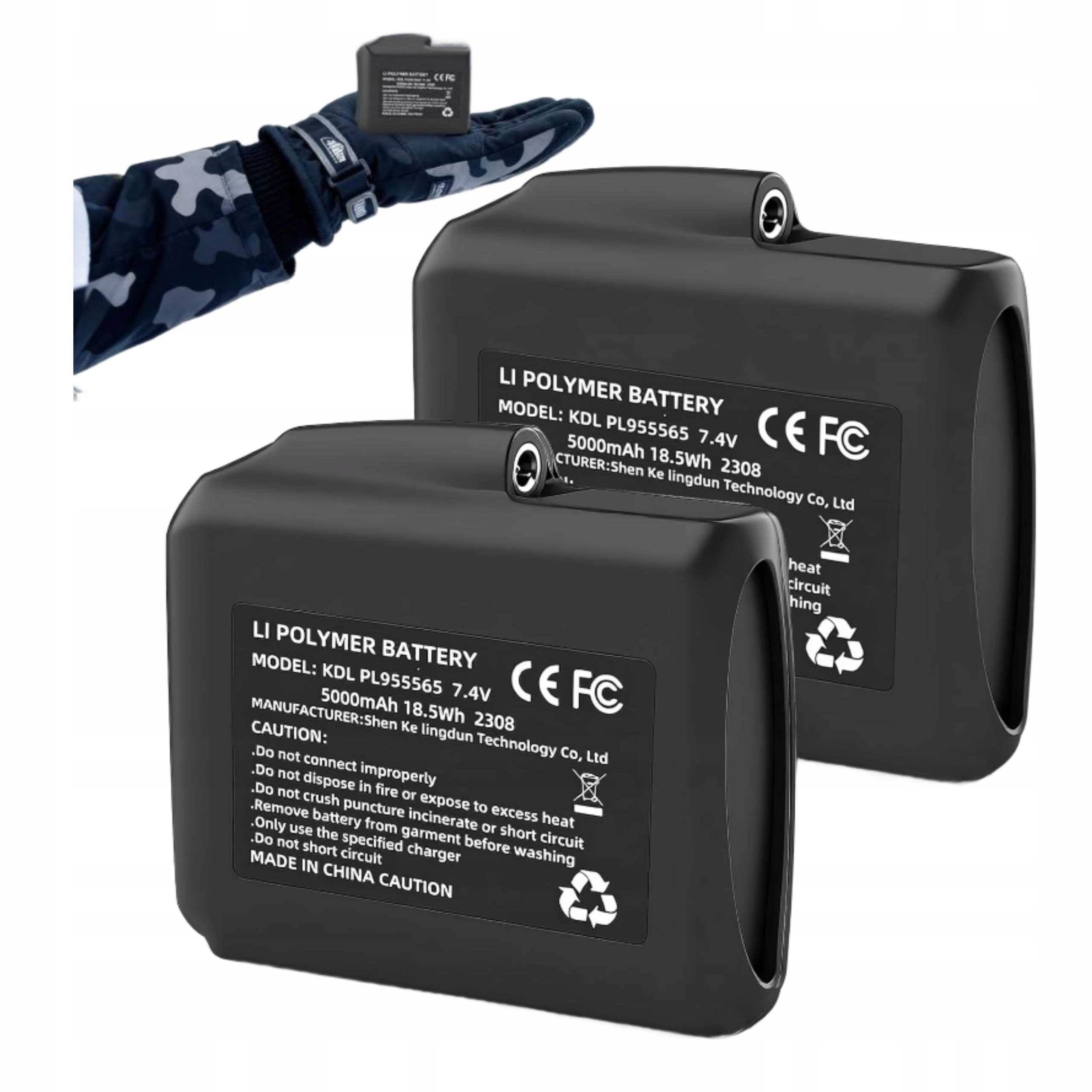 Akumulátory 2x pro vyhřívané rukavice a nabíječky na prádlo 7,4 V 5000 mAh